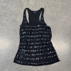 Vintage Y2K Black Embellished Mbling Racerback Tank Top Flowy Night Out M